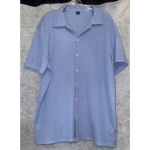 MANFINITY Men's XL Blue Textured Short Sleeve Button Up Polo Shirt Casual